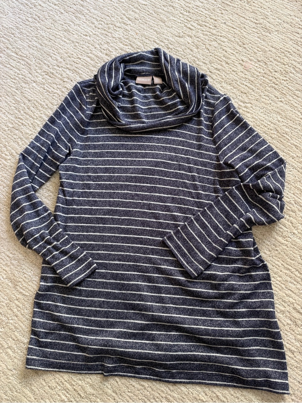Chico's Navy and White Striped lightweight Cowl Neck Sweater size 0 small women
